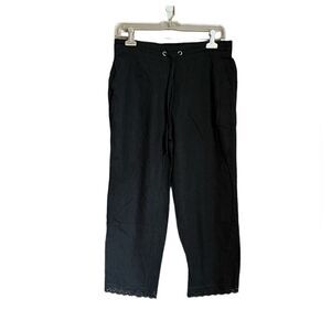 Per se black linen blend cropped pants‎